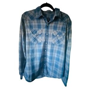 American‎ Eagle Outfitters Mens Plaid Long Sleeve Western Snap Button Shirt L